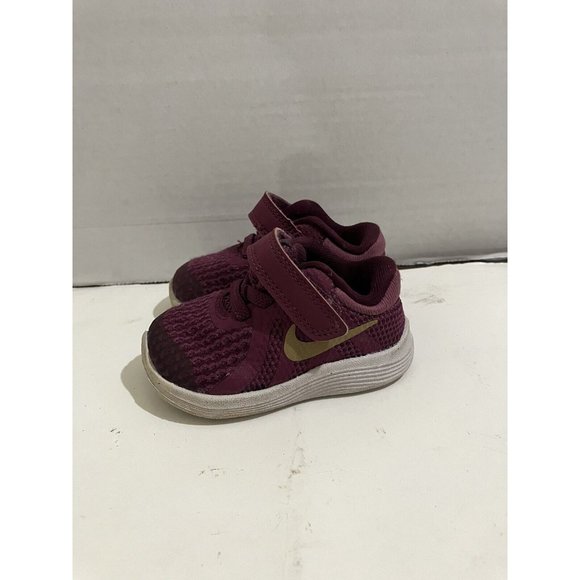 Nike 943308 unisex kids toddler size 2C iRevolution 4 T Burgundy gold Shoes - Picture 5 of 7